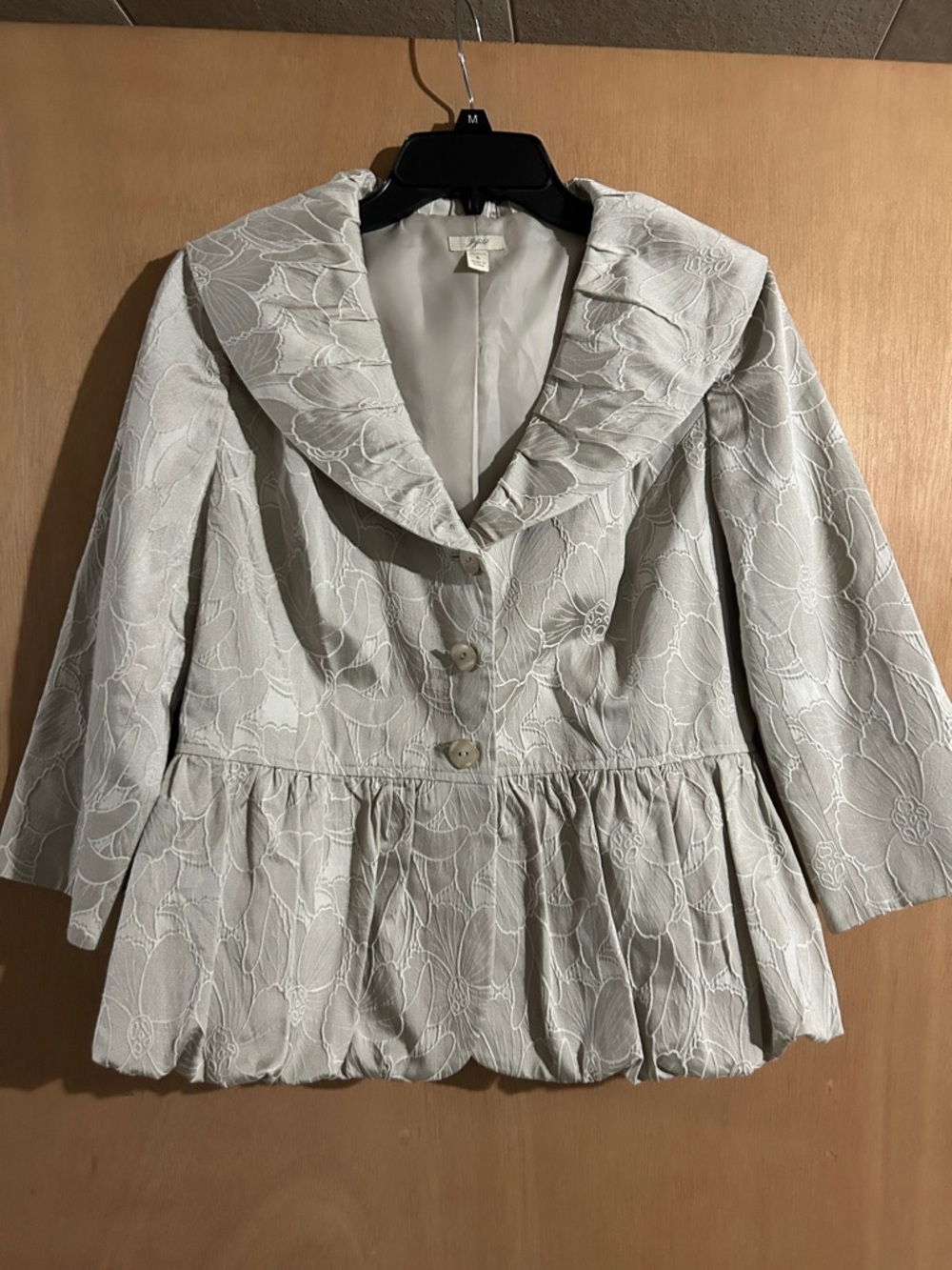 J Jill Silver Embroidered Floral Jacquard Peplum Jacket